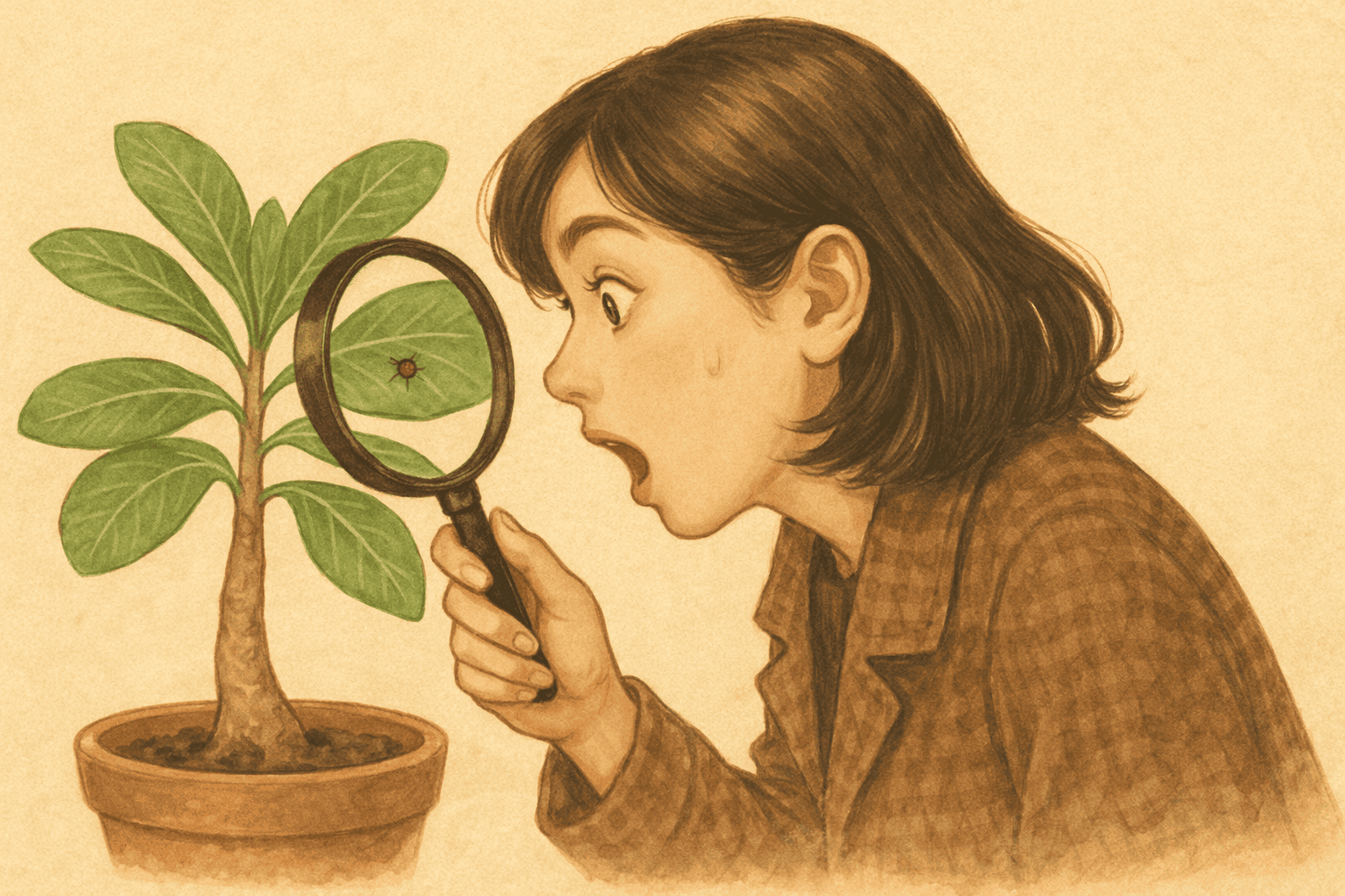 害虫を見つけている様子