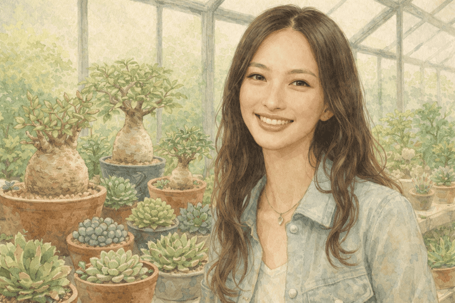 温室にいる女性