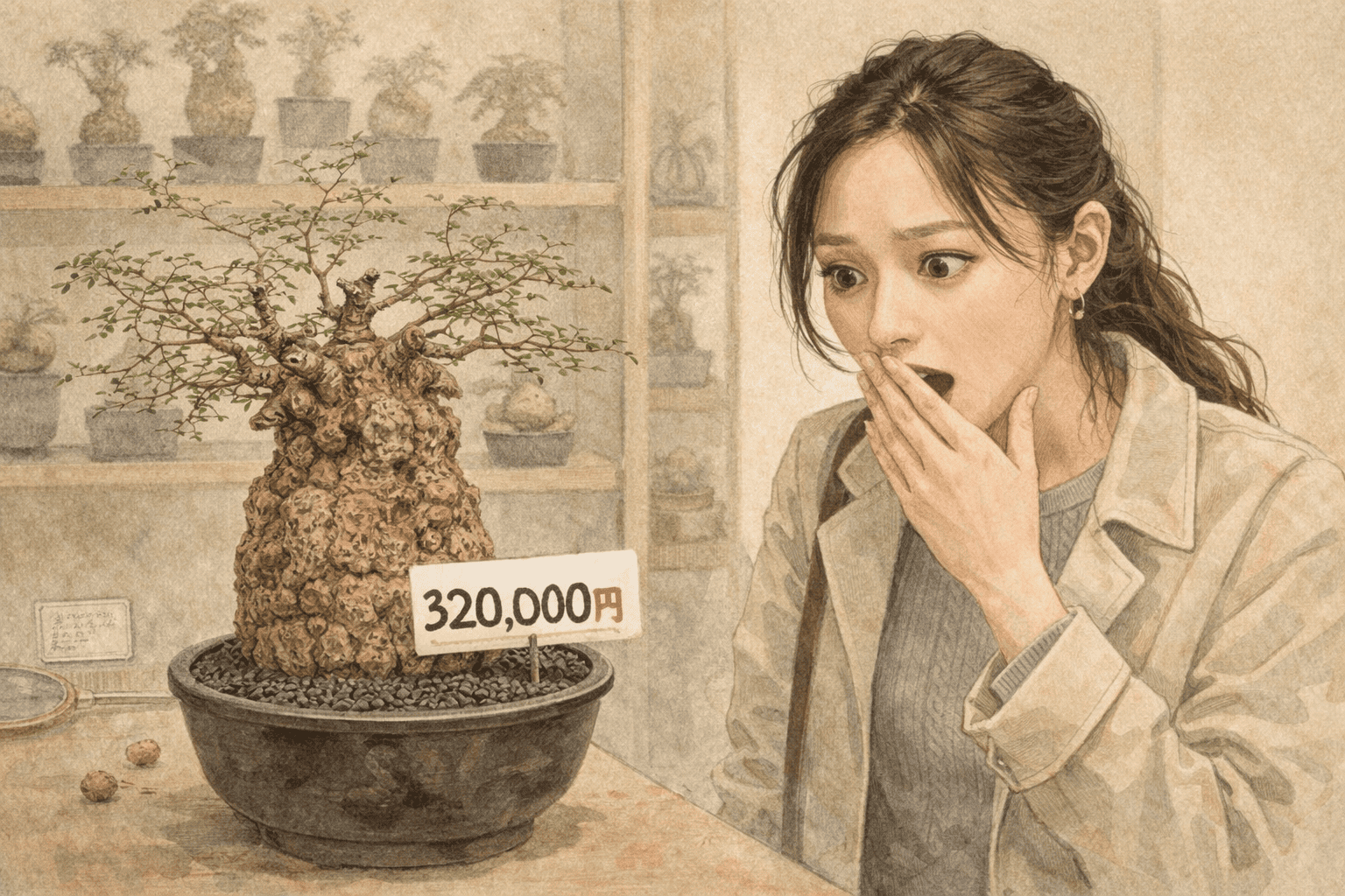 オペルクリカリアパキプスの値段を見て驚く女性